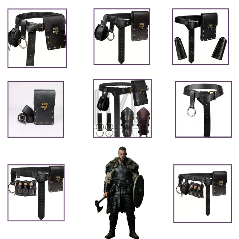 Cosplay Props - Wikinger-Kostüm-Zubehör-Set Mittelalterliches Retro-Steampunk PU-Leder-Requisiten Halloween Cosplay