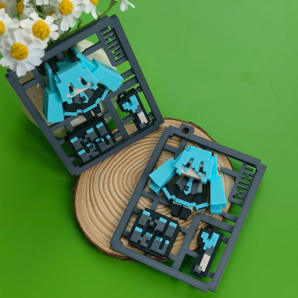 Cosplay Prop 3D Print - 3D-gedrucktes niedliches Pixel-Hatsune-Miku-Modell, halbmontiert, mit Basis,